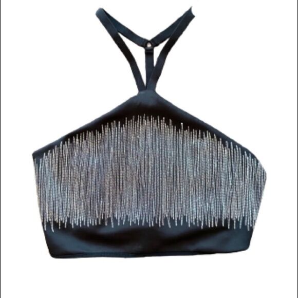 Koral Black Oxidize Scuba High Neck Crop Top - Picture 3 of 4